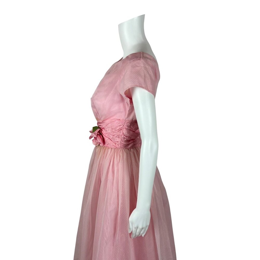 Vintage 50s Prom Dress Women's XS Pink Dotted Swiss Full Skirt Formal Fit Flare - Picture 15 of 15